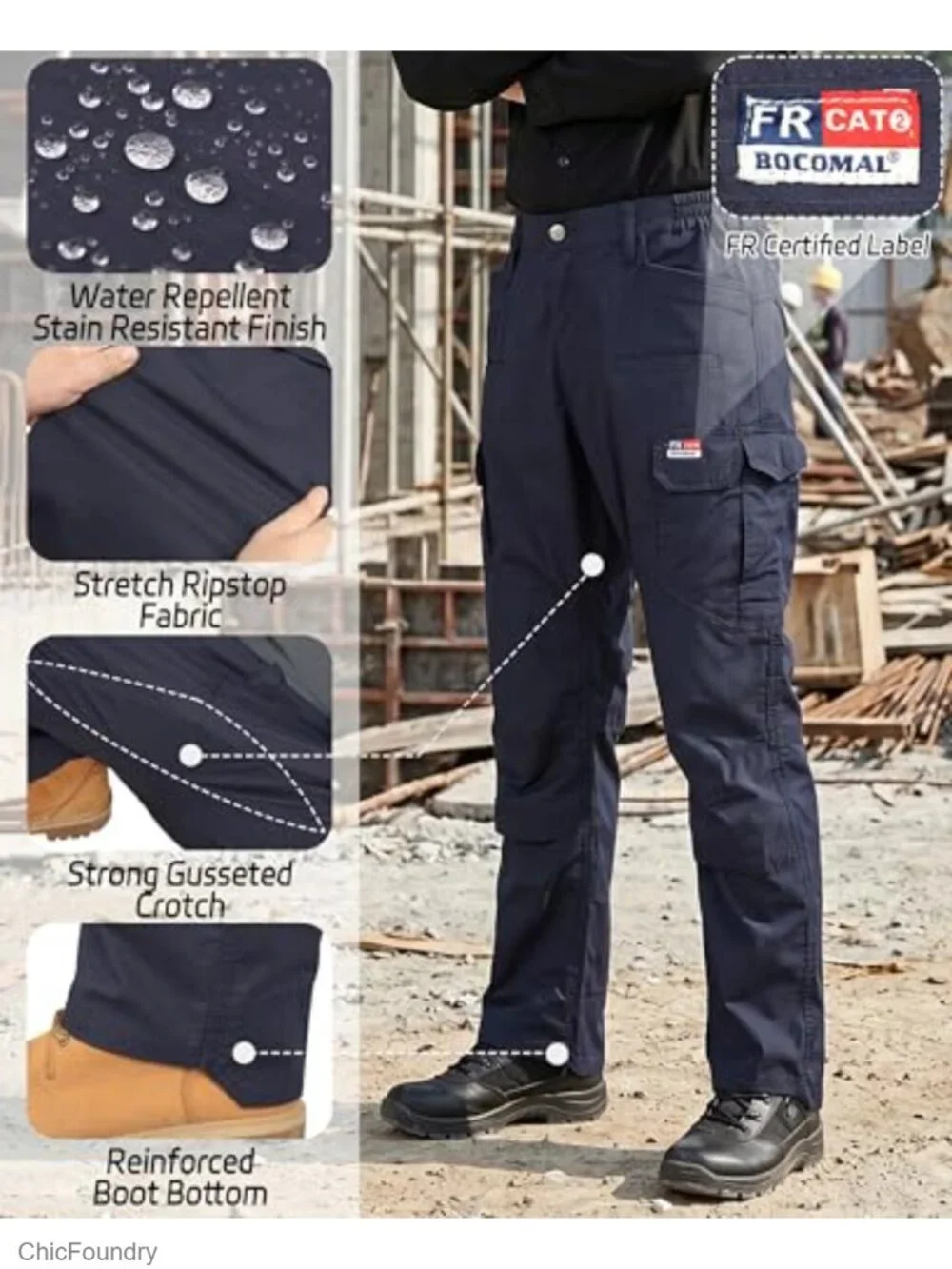 Men's Vented FR Cargo Pants Stretch Ripstop Breathable Airflow Mesh Fire Water